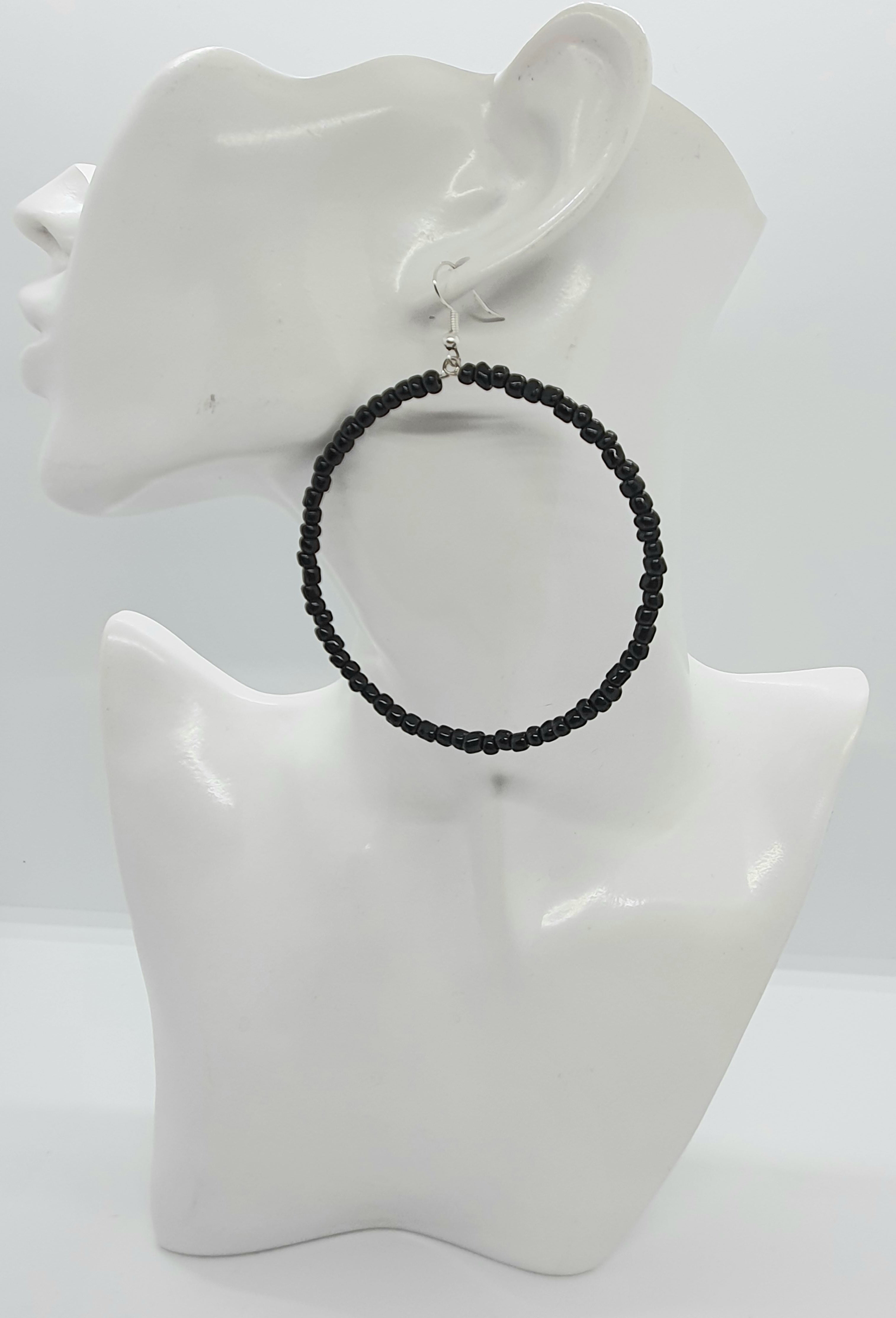 Metallic Frosted Glass Beaded Hoop Earrings | Sterling Silver | 15mm -  Handmade Jewellery UK Odissa